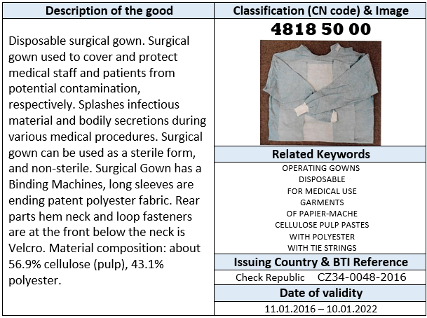 Disposable surgical gown HTS Code